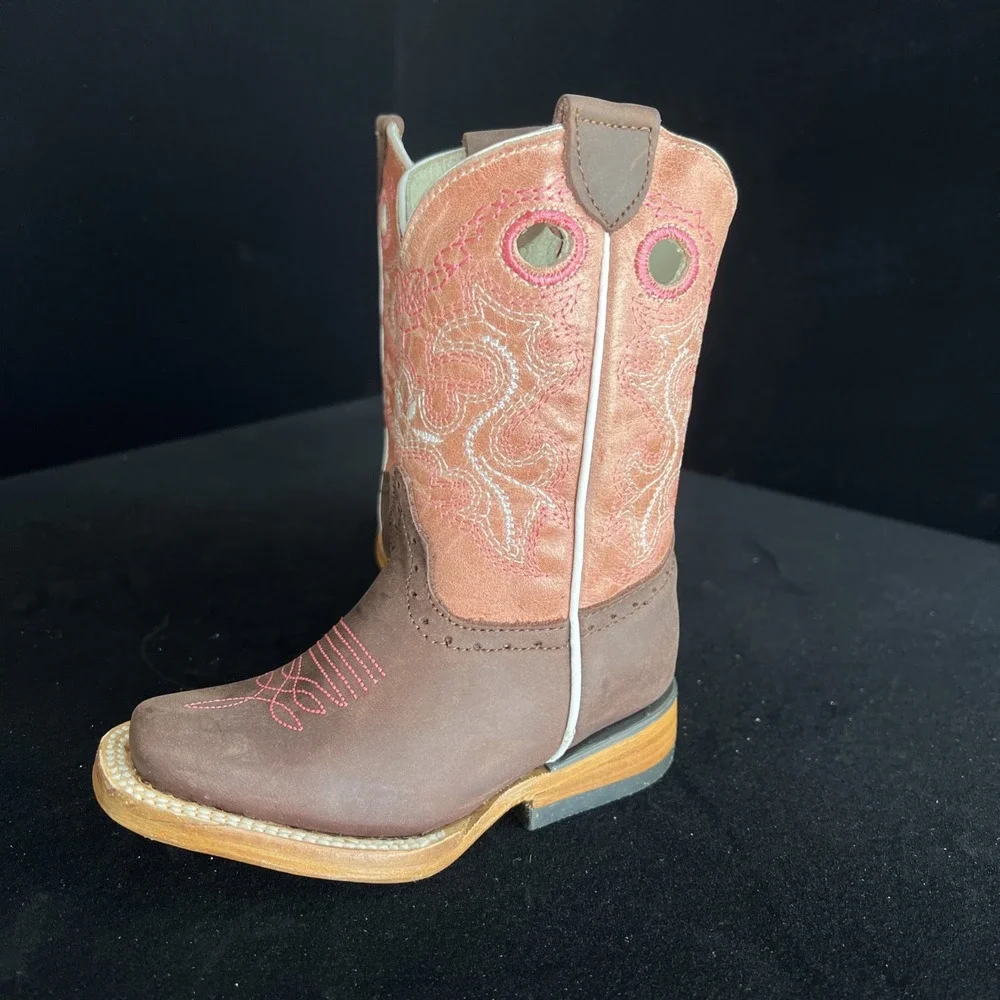 Kids Cowgirl Boots. Real Leather Brown/pink Size 8.. New